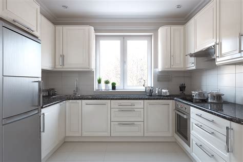 Modern Metallic U-Shaped Kitchen Design with Granite Countertop and ...