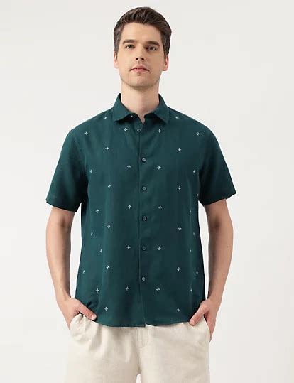 Relaxed Fit Linen Blend Embroidered Shirt