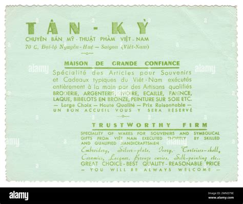 Calling cards of a souvenir and gift shop in Saigon, Vietnam from the ...