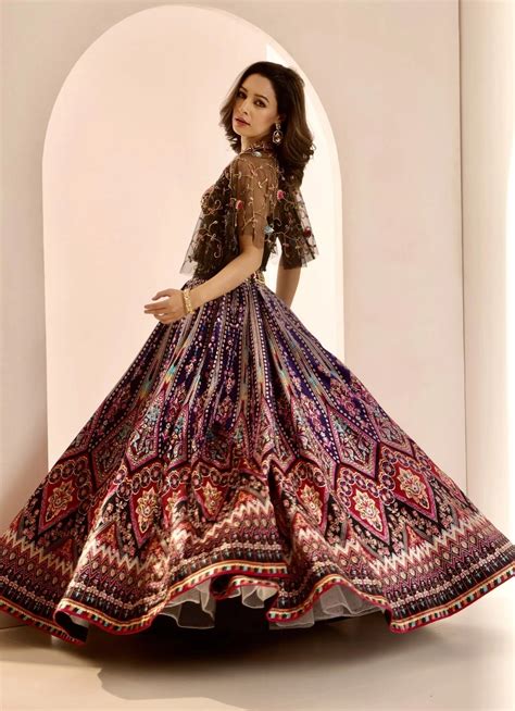 Black Multicoloured Velvet Lehenga Set With Cape - Rashika Sharma ...