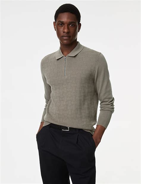 Buy Pure Cotton Textured Knitted Polo Shirt at Marks & Spencer