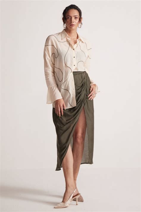 Western Era | Olive Green Draped Skirt | Side Slit & Back Elastic ...