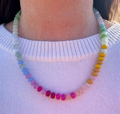 Rainbow Gemstone Necklace, Rainbow Necklace, Colorful Beaded Necklace ...