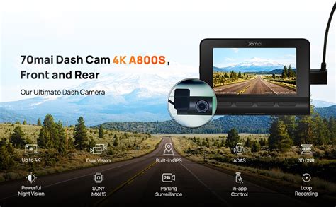 70mai A800S True 4K Dual Channel Car Dash Camera, 2160P Front & 1080P ...
