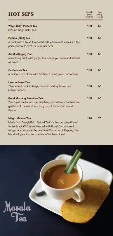 Menu at Wagh Bakri Tea Lounge, Mumbai, Bharat Diamond Bourse