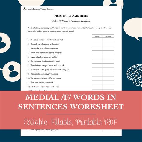 Medial /F/ Words in Sentences Worksheet for Speech Therapy (printable ...