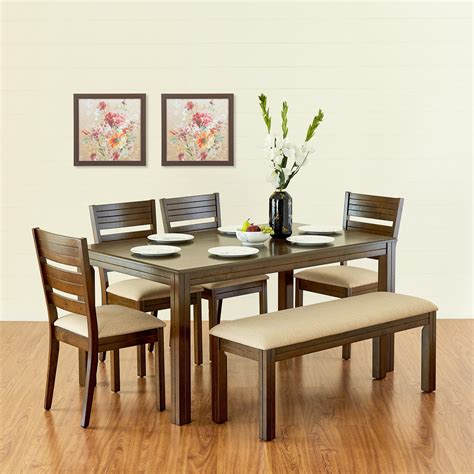 Buy Montoya Brown Engineered Wood 6 Seater Dining Table Set with 4 ...