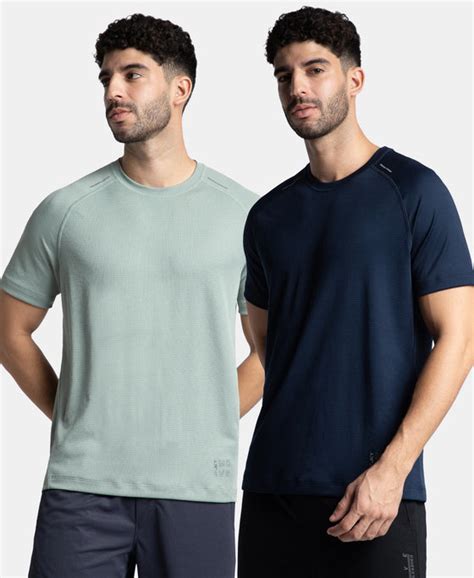 Buy Pack of 2 Lightweight Microfiber Solid Round Neck Half Sleeve T ...