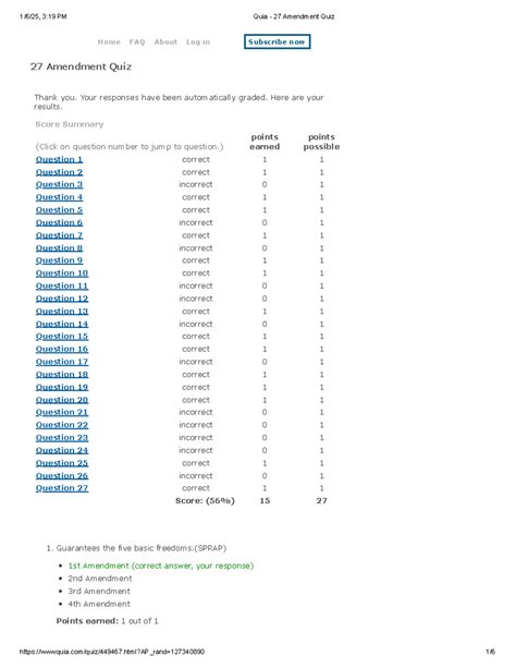 Quia - 27 Amendment Quiz - 27 Amendment Quiz Thank you. Your responses have been automatically ...