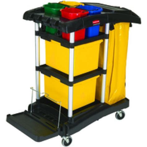 Rubbermaid FG9T7400BLA Janitorial Cleaning Cart with Bins - High ...
