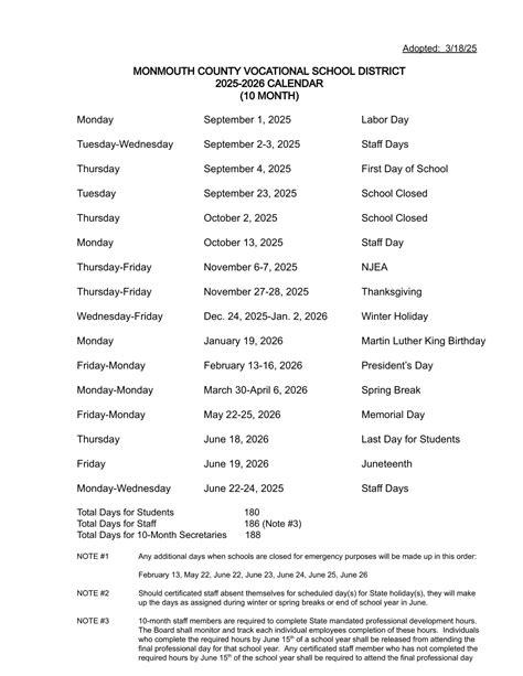 Monmouth County Vocational School District Calendar 25-26 Revised [PDF ...