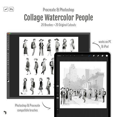Procreate & Photoshop Collage Watercolor People Brushset & C – Toffu Co