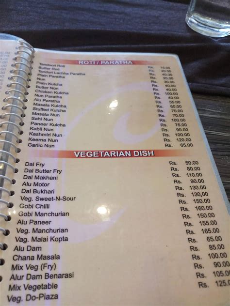 Menu at Canteen 3 (C3), Bardhaman