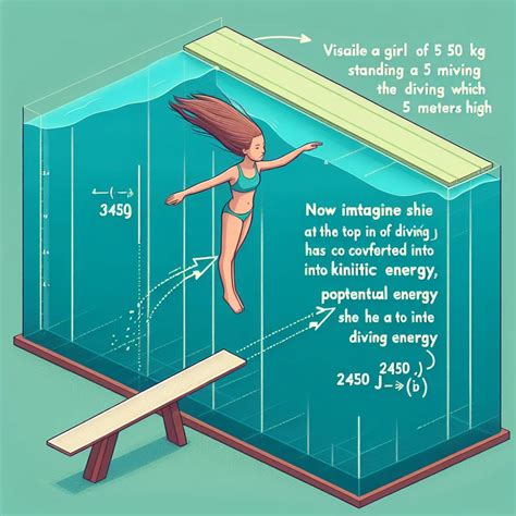 Calculating the girl's kinetic energy before hitting the water.