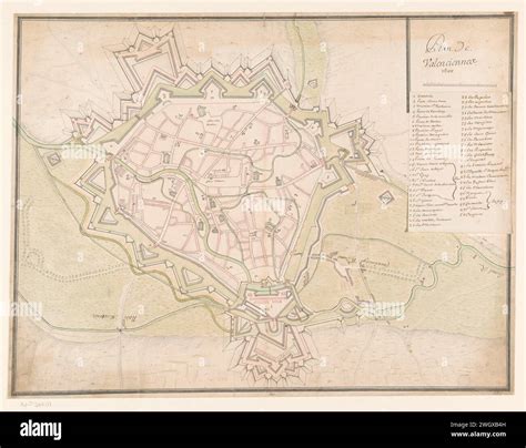 Map of Valenciennes, Anonymous, 1688 drawing paper. ink pen / brush maps of cities Valenciennes ...