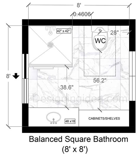 7 Square Bathroom Layouts With A Shower: Different Size Designs