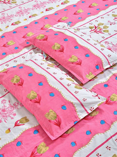 Pink Floral 300 TC Cotton Blend Double Bedsheet in Book Fold Packing ...