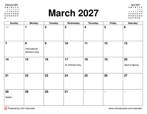 March 2027 Calendar