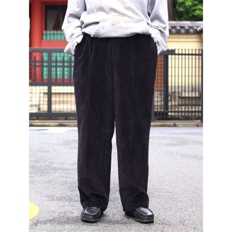 【CUBA】1990s Perry Ellis black velour corduroy 2-tuck wide pant -7971- | cv