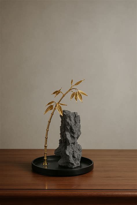 Zenith - Gold Bamboo & Rock Sculpture – Bell'arte