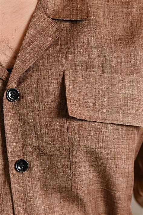 Earthen Craft - Brown Khadi blend Heritage inspired Cuban Collar Safar