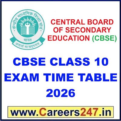 CBSE Class 10 Exam Time Table 2026