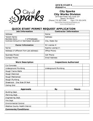 Fillable Online QUICK START PERMIT REQUEST APPLICATION ... - City of ...