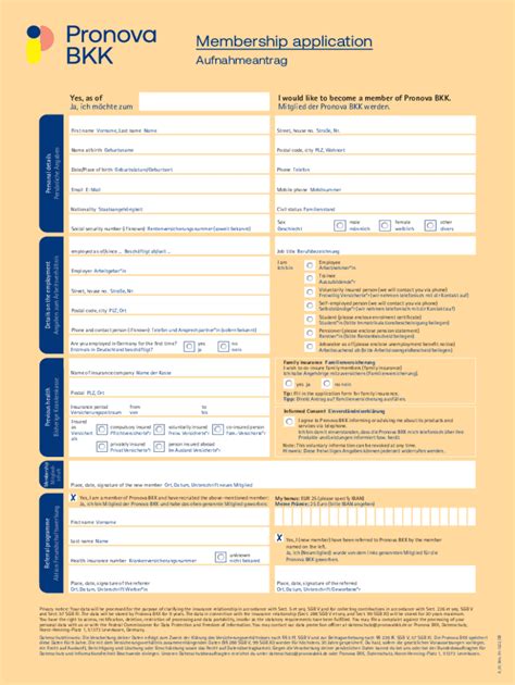 Ausfüllbar Online Pronova BKK Membership Application. Membership ...