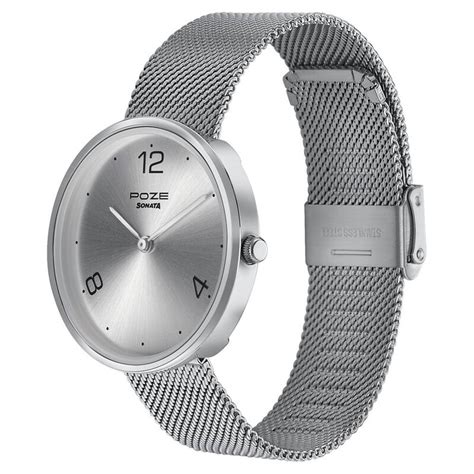 Sonata Poze Quartz Analog Silver dial Metal Strap Watch for Men