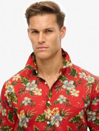 Superdry Hawaiian Printed Shirt, Botanical Red