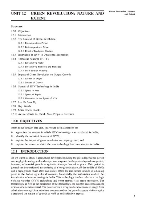 Unit 12 - Green Revolution: Nature and Extent in Economics Notes - Studocu