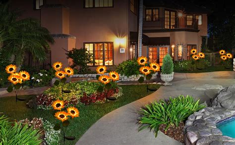NOONEAST 3 Pack Solar Outdoor Lights With 3 LED Sunflower Yellow Flower ...