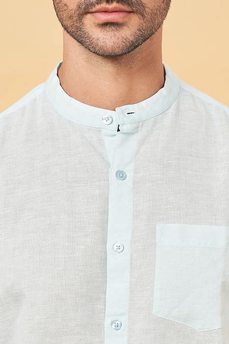 Aqua Solid Casual Full Sleeves Mandarin Collar Men Regular Fit Casual ...