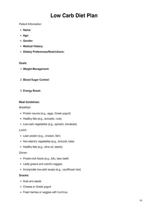 High Protein Low Carb Diet Plan Template & Example | Free PDF Download