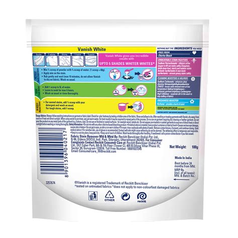 Buy VANISH WHITE CHLORINE BLEACH FREE DETERGENT POWDER 100G Online ...