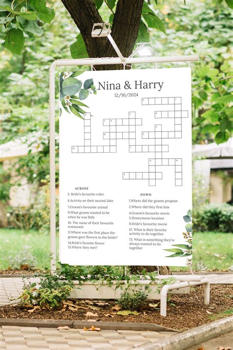 Personalized Wedding Crossword Puzzle, Custom Wedding Activity, Lawn ...