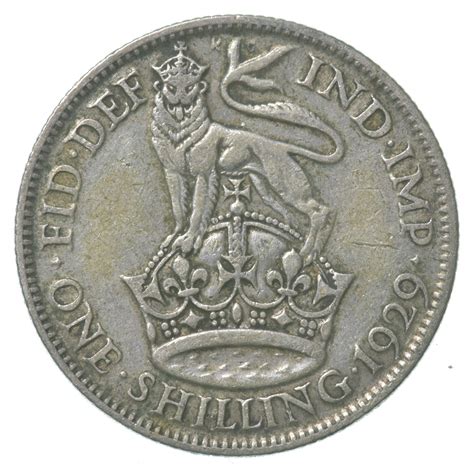 SILVER - Roughly the Size of a Quarter - 1929 Great Britain 1 Shilling ...