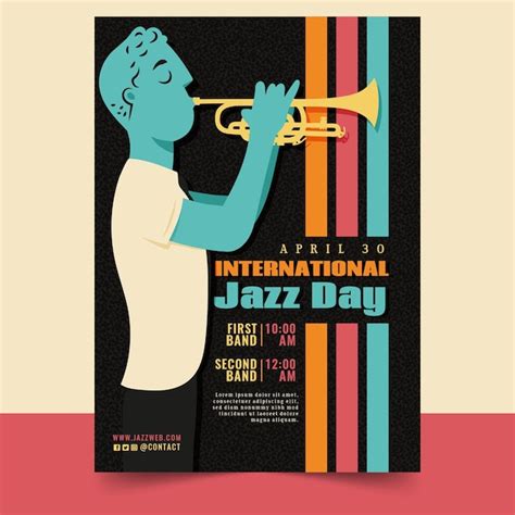 Vertikale Plakatschablone des internationalen Jazz-Tages mit Mann und ...