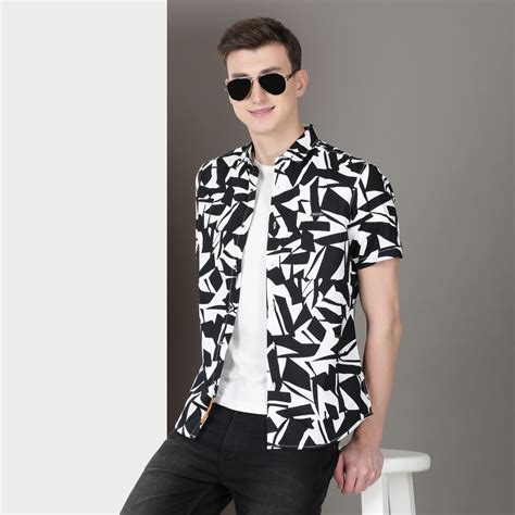 Black & White Geometrical Print Half Sleeve Shirt