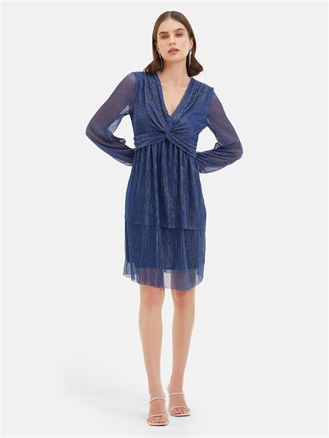 Pleated Tier Harper Mini Dress - Blue | Casual & Fancy Mini Dresses – KAZO