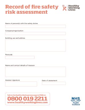 Fillable Online Record of fire safety risk assessment - Healthy Working ...