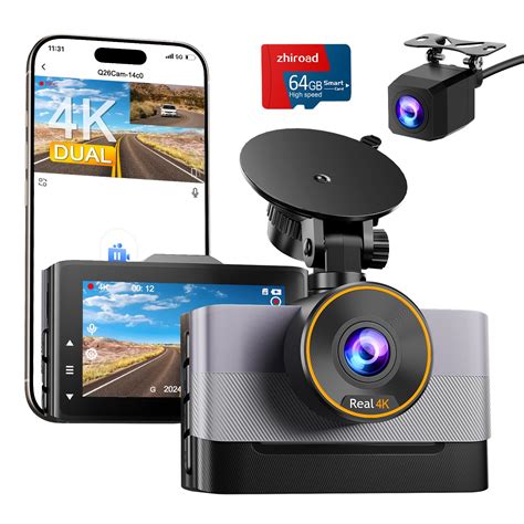 Dash Cam Car Front Rear 4K + 1080P, WiFi Dash Cam with 64GB Card, 3 ...