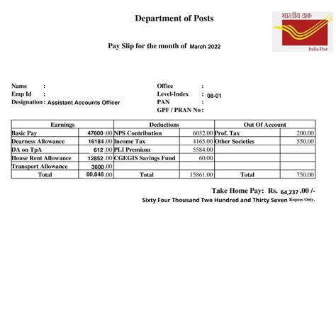 Postal AAO (Assistant Accounts Officer) Salary | Postal AAO Salary Slip ...