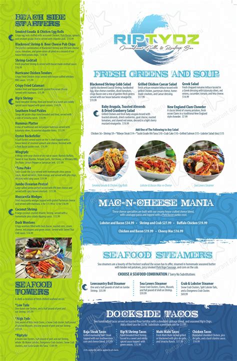 Menu at RipTydz Oceanfront Grille & Rooftop Bar, Myrtle Beach, N Ocean Blvd