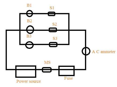 To assemble household circuit comprising three bulbs three on off ...