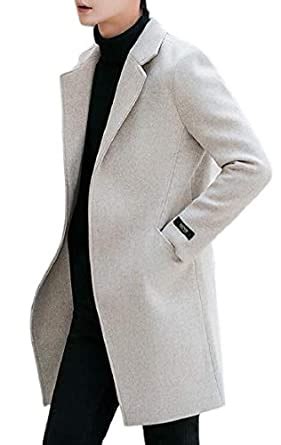 OneTwoTG Men's Fall Winter Lapel Woolen Trench Double-Breasted Parkas ...