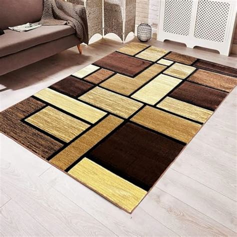 HADBA Area Rug Modern 5x7 Brown Geometry Soft Hand Carved India | Ubuy