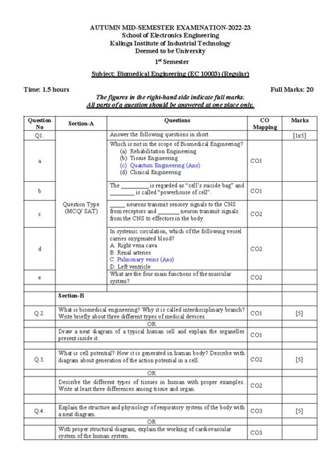 Syllabus - 1st Sem Question - note - Biomedical Engineering Subject ...