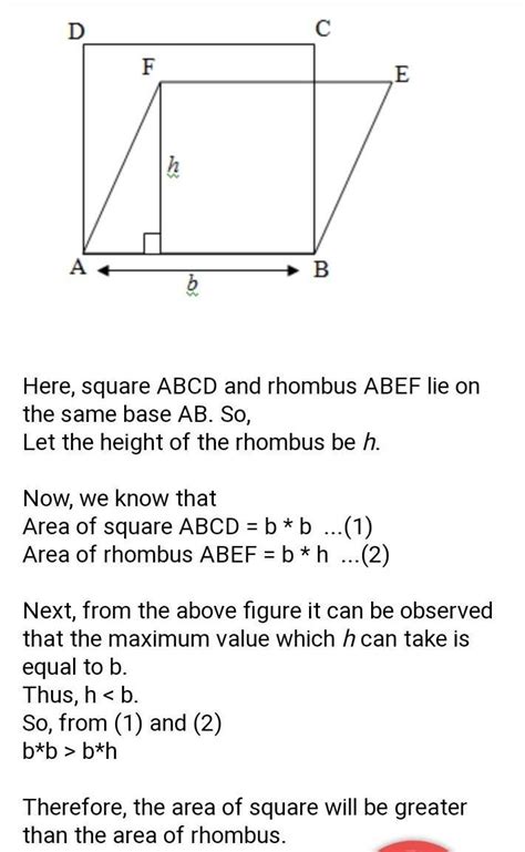 A Square & a Rhombus stand on the same base . Prove that Square has a ...