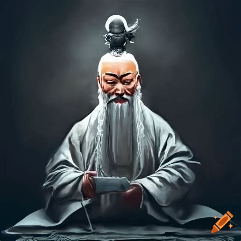 Ink painting of a wise chinese man at his desk on Craiyon